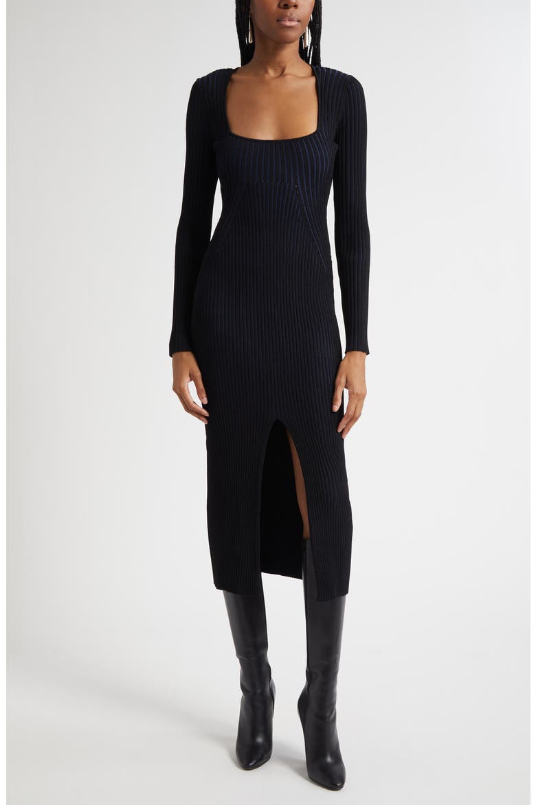Logan Directional Rib Long Sleeve Sweater Dress, Main, color, BLACK/ NAVY