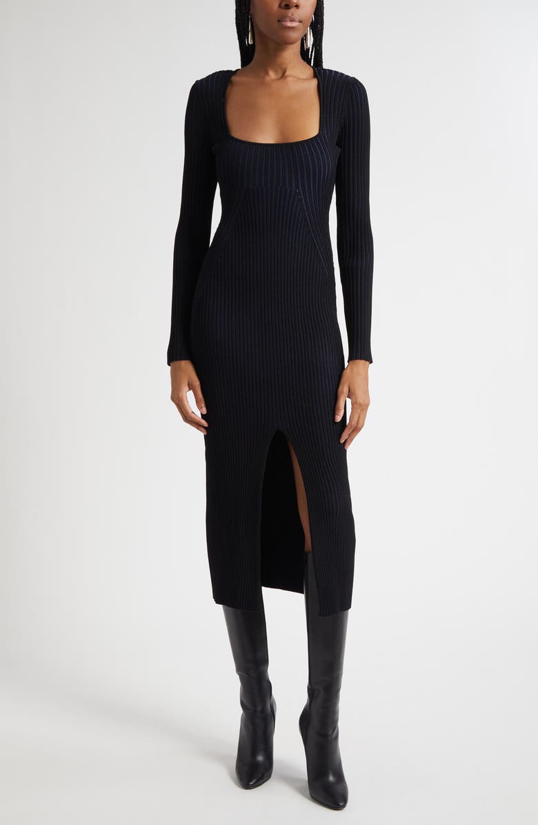 Ramy Brook Logan Directional Rib Long Sleeve Sweater Dress, Main, color, 