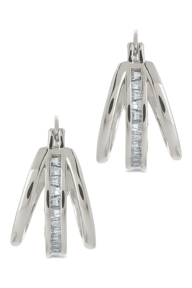 Concepcion Triple Row Cubic Zirconia Hoop Earrings, Alternate, color, SILVER