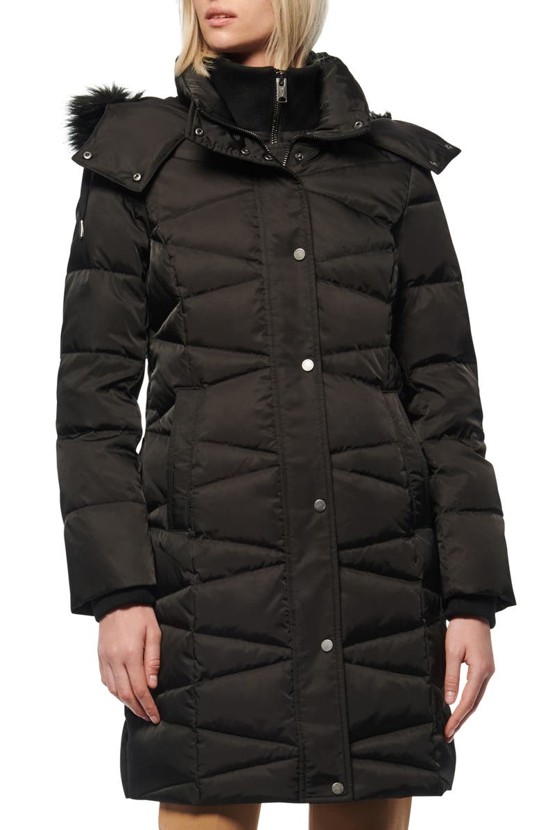 Marc New York Malabar Bib Front Faux Fur Trim Quilted Puffer Jacket, Main, color,