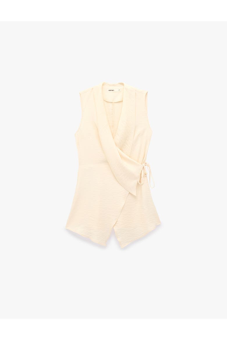 Sleeveless V-Neck Wrap Long Vest, Alternate, color, BEIGE