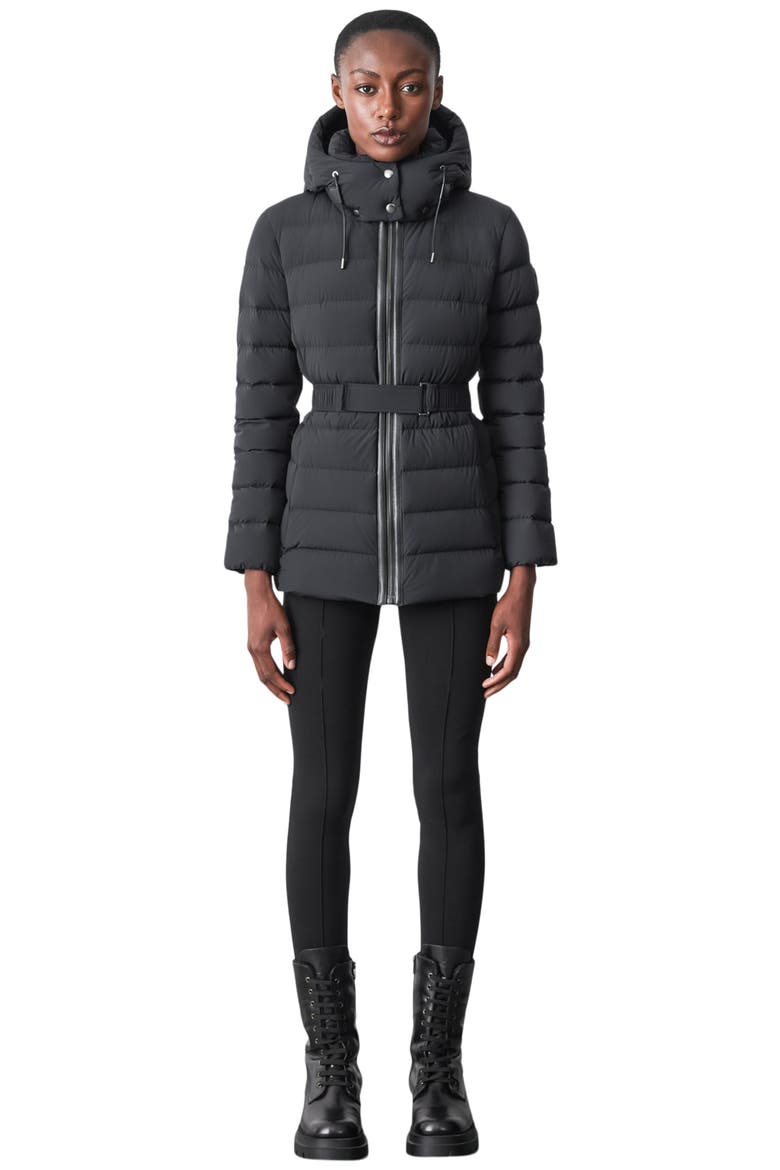 Jazmin Belted Down & Feather Puffer Jacket, Alternate, color, BLACK