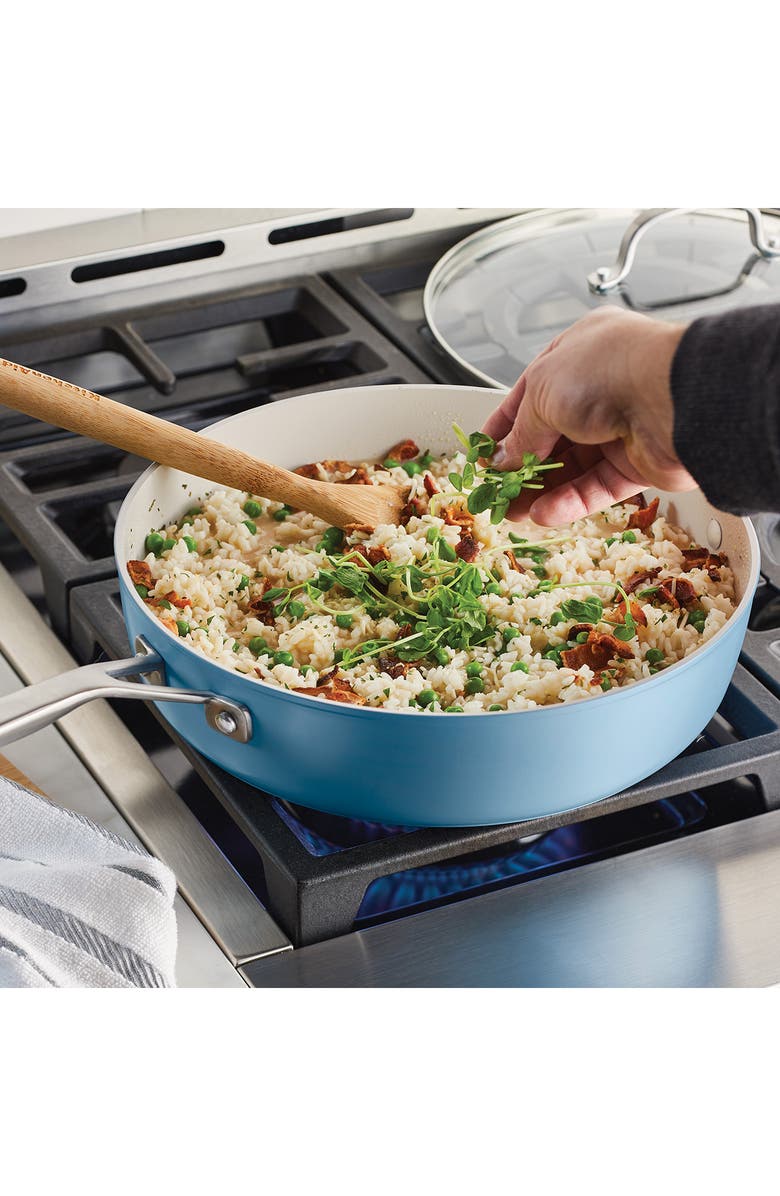 KITCHENAID Nonstick Ceramic Hard Anodized Aluminum 5-Quart Sauté Pan with Lid, Alternate, color, Blue Velvet