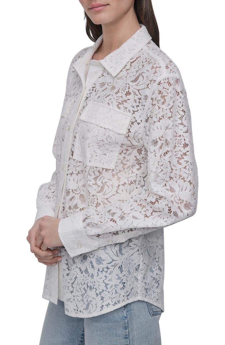 DKNY Jeans Lace Utility Shirt, Alternate, color, White