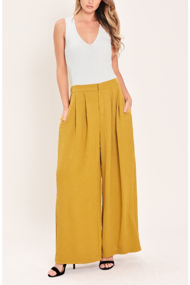 Pleated High Waist Wide Leg Pants, Alternate, color, MUSTARD