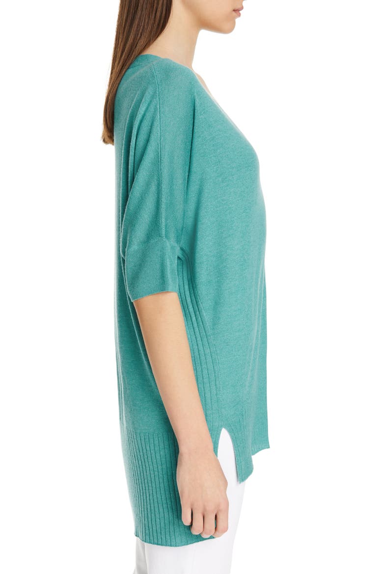 High/Low Silk & Cashmere Sweater, Alternate, color, GREEN AGATE