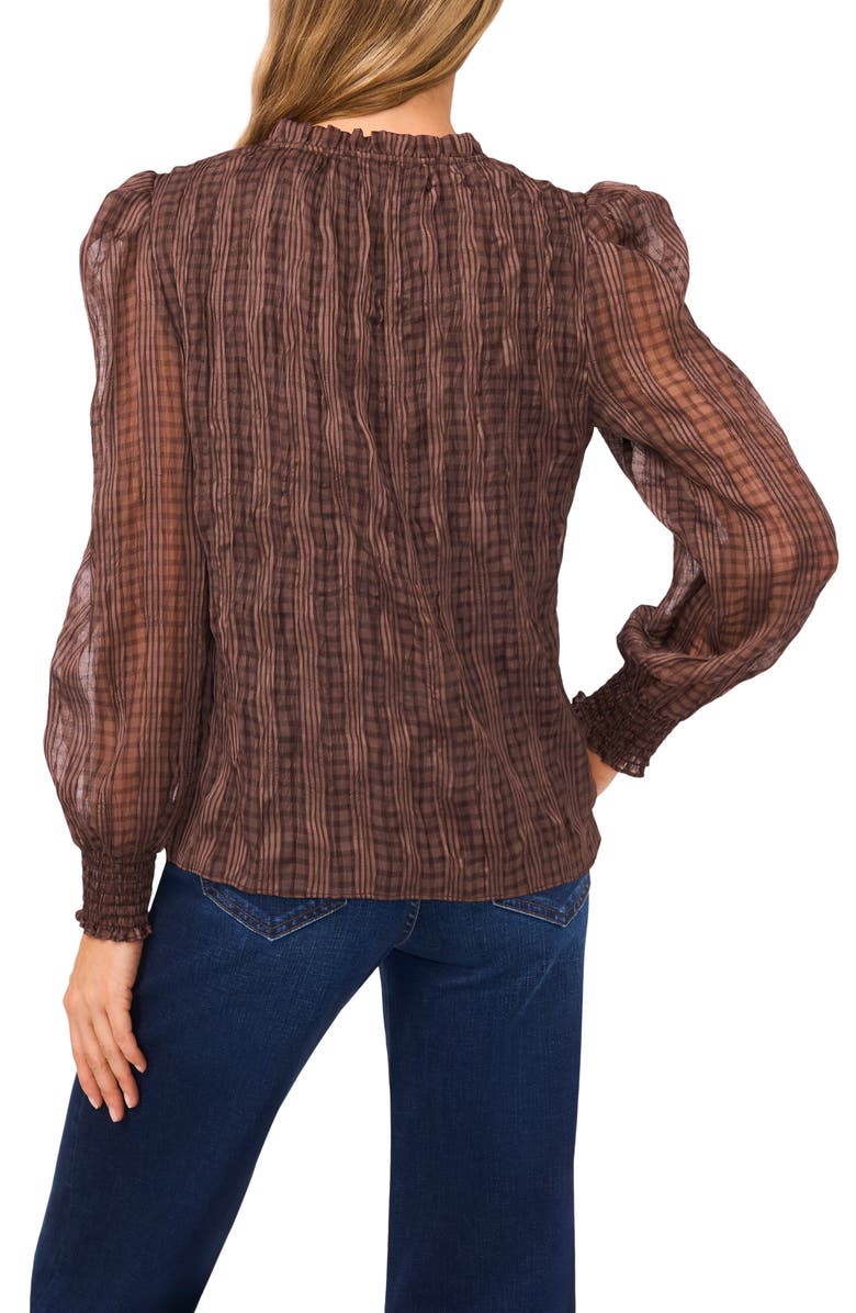 CeCe Mixed Print Split Neck Top, Alternate, color, Mocha
