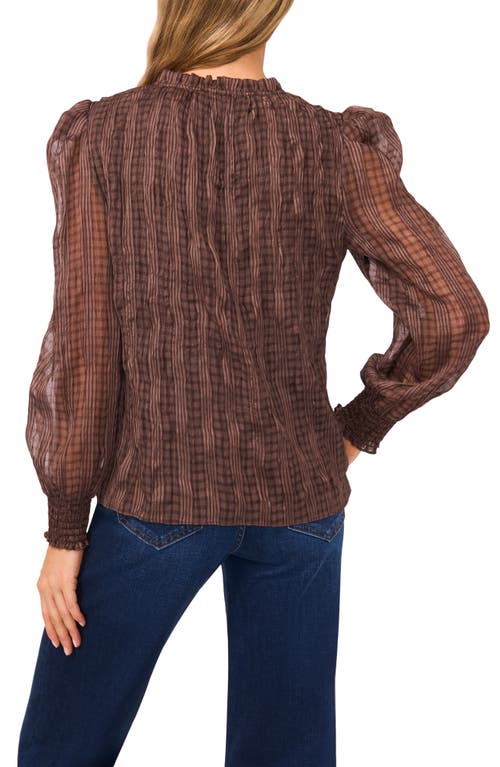 Cece Mixed Print Split Neck Top In Brown