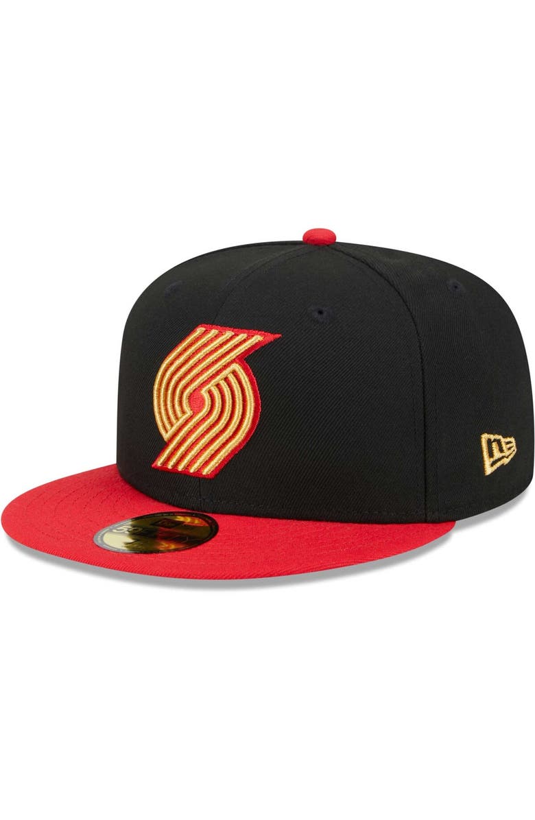 New Era Men's New Era Black/Red Portland Trail Blazers Gameday Gold Pop Stars 59FIFTY Fitted Hat, Alternate, color, 
