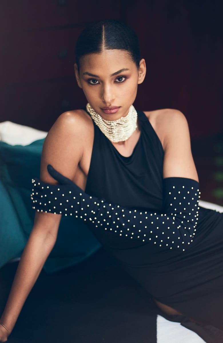 Seymoure Kelly Studded Leather Gloves, Alternate, color, Black