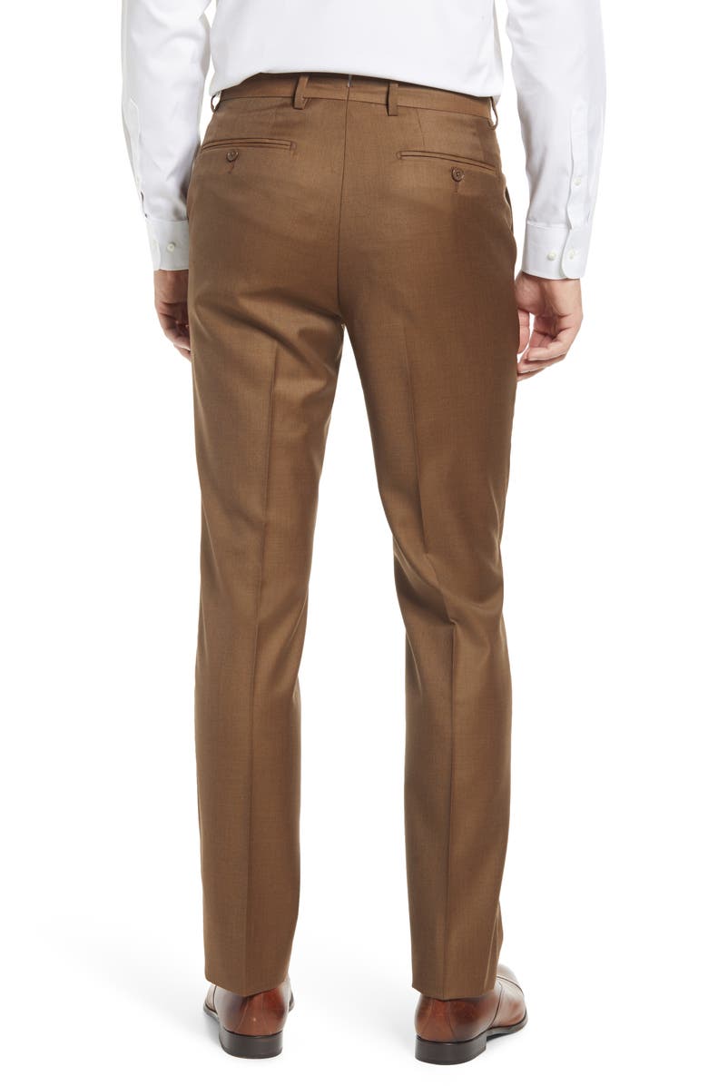 Santorelli Roma Flat Front Loro Piana Wool Serge Dress Pants, Alternate, color, Tobacco