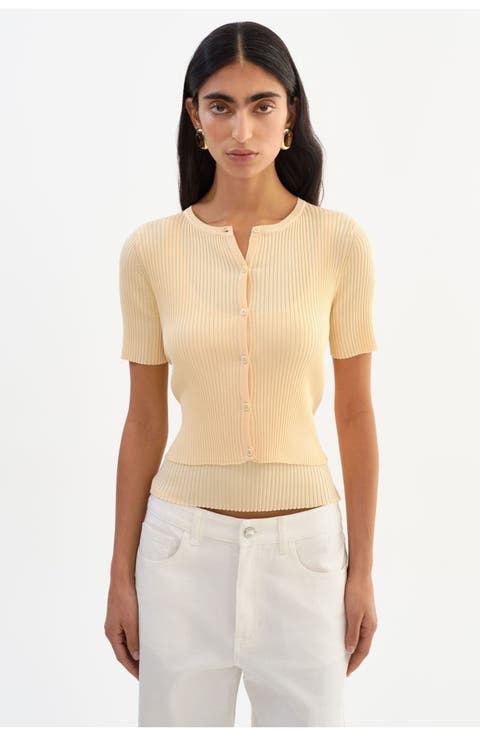 Maeva | Shimmery Rib Knit Cropped Cardigan