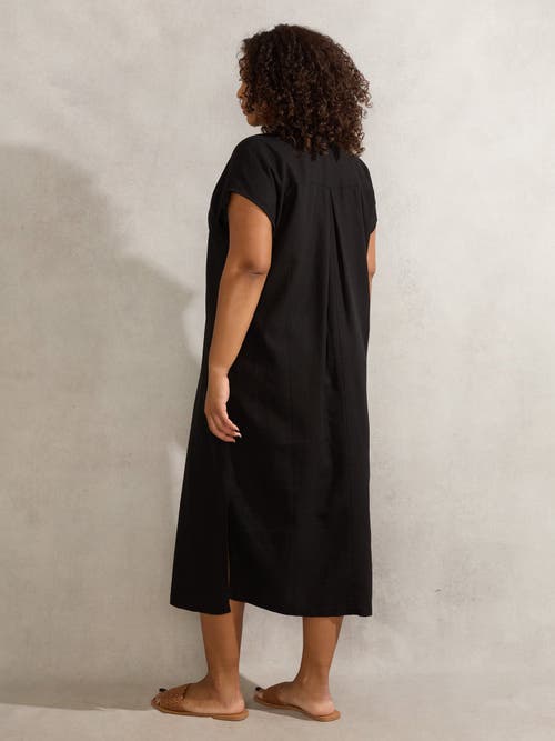Live Unlimited Linen Midi Shirt Dress In Black
