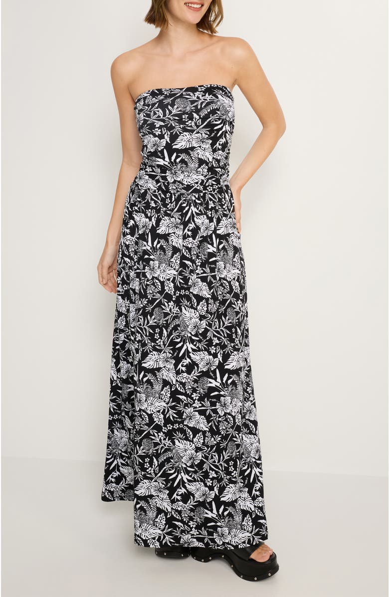 LASCANA Women's Bandeau Maxi Dress, Main, color, Black & White