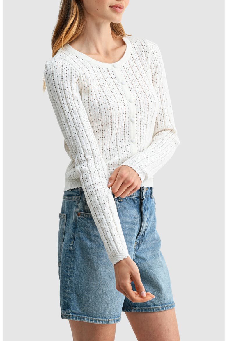 Pointelle Button Down Cardigan, Alternate, color, IVORY