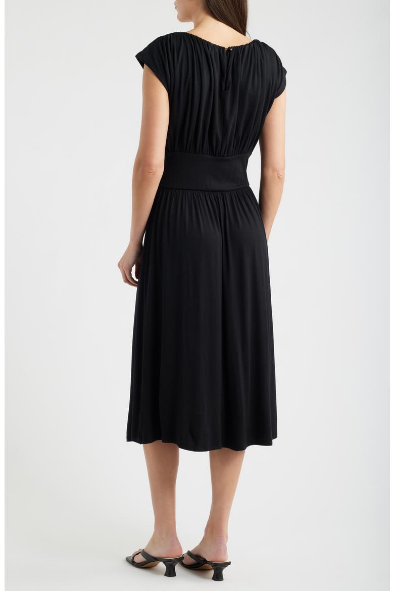 Cap Sleeve Ruched Knit Midi Dress, Alternate, color, BLACK