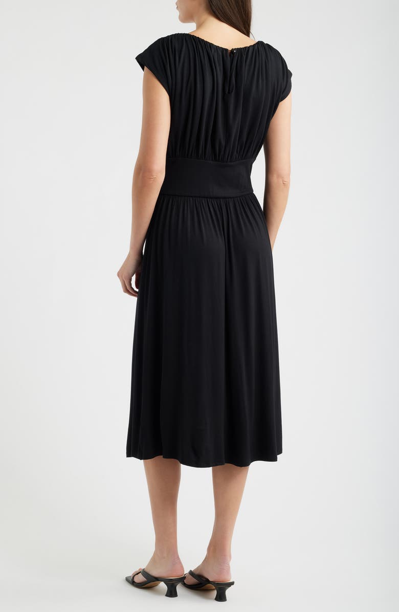 Loveappella Cap Sleeve Ruched Knit Midi Dress, Alternate, color, Black