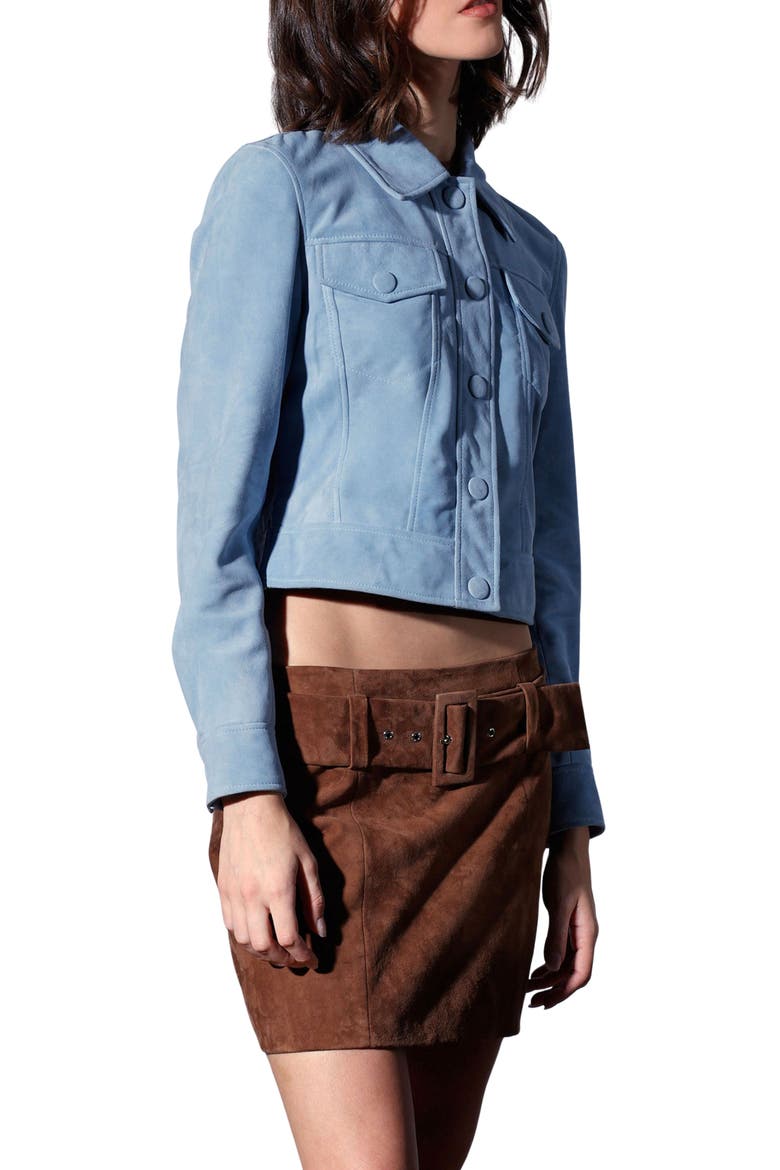 Kacey Leather Jacket, Alternate, color, BABY BLUE SUEDE