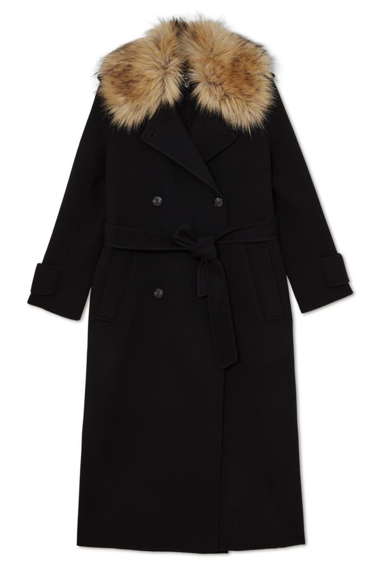 Jolene Wool Coat with Removable Faux Fur Collar, Alternate, color, BLACK