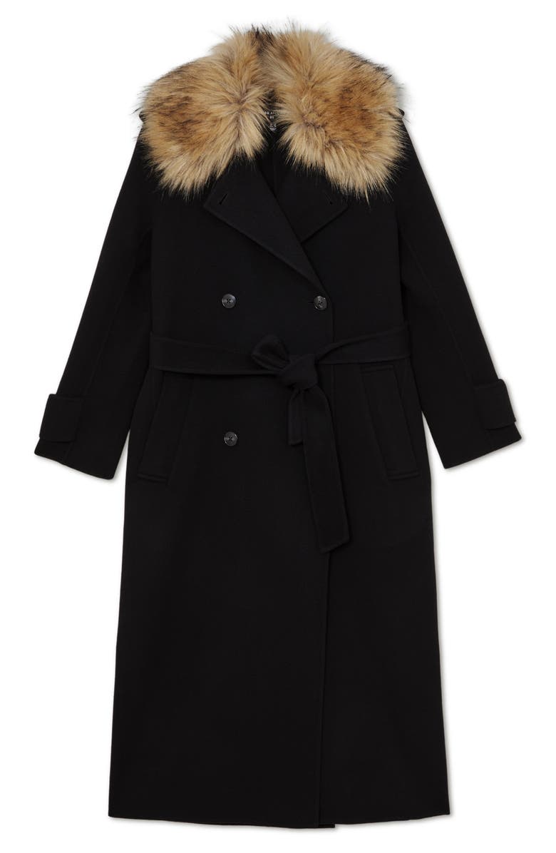 Reiss Atelier Jolene Wool Coat with Removable Faux Fur Collar, Alternate, color, Black
