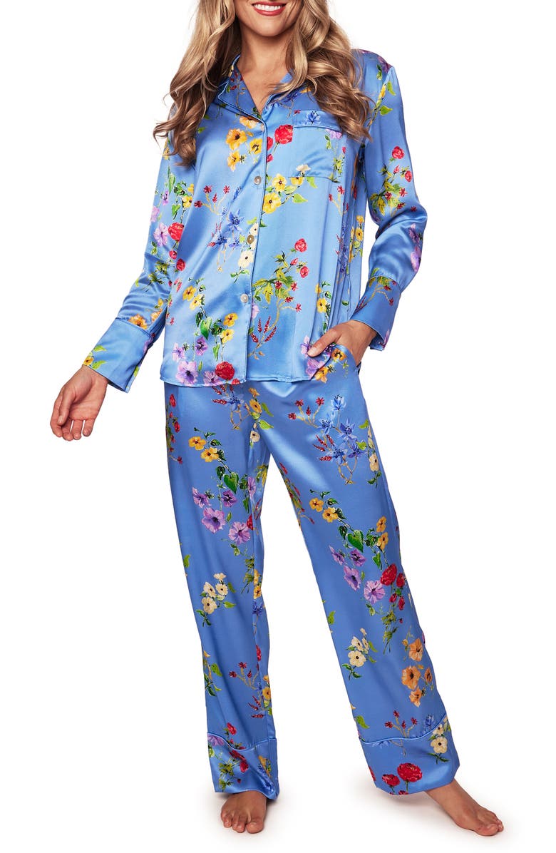 Petite Plume Brilliant Botanical Mulberry Silk Pajamas, Main, color,