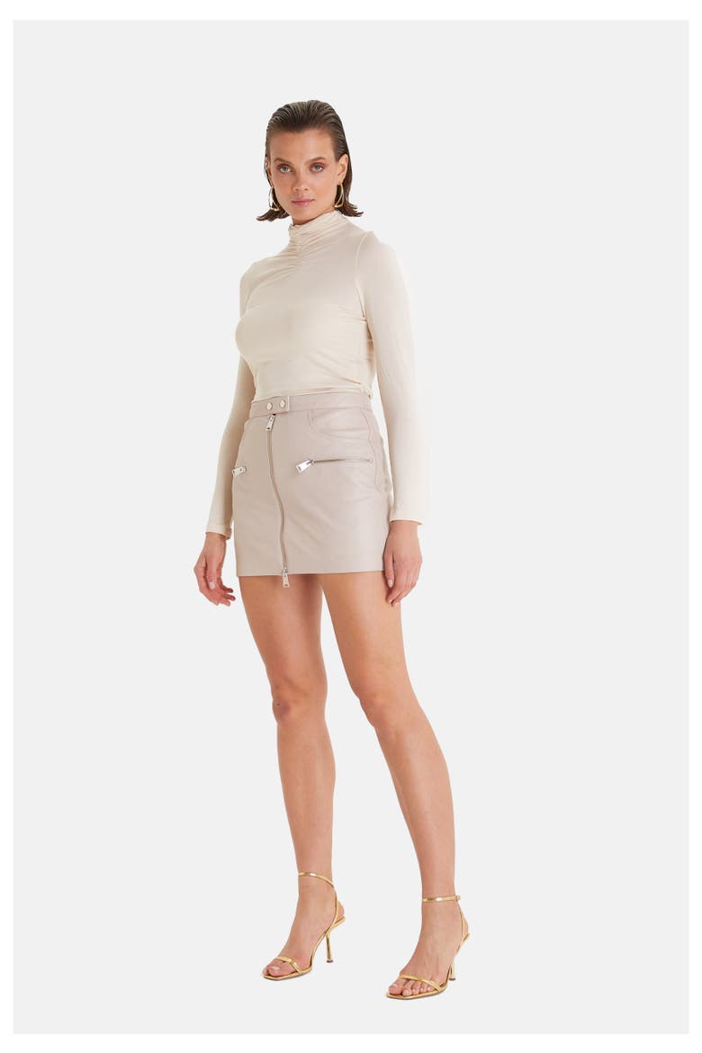 Women's Leather Fashion Skirt, Alternate, color, Beige