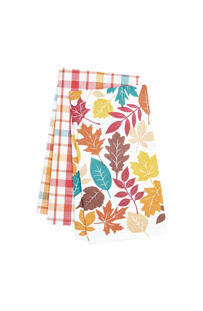 C&F Home Fall Leaves & Plaid Printed Woven Kitchen Dishtowels Set of 2, Alternate, color, White