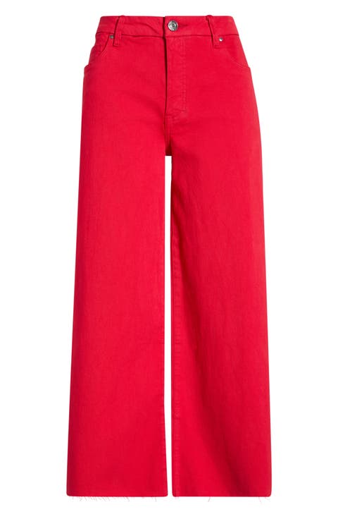 Meg High Waist Raw Hem Wide Leg Jeans (Petite)