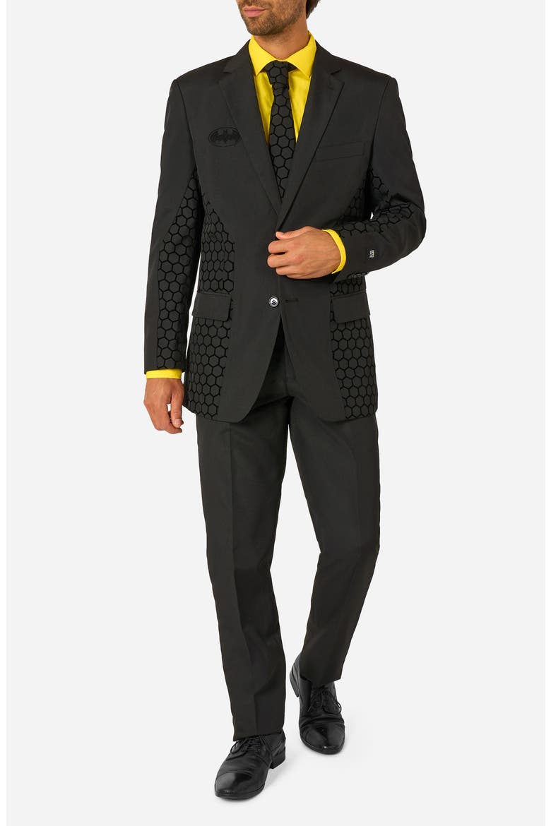 The Batman Slim Fit Two-Piece Suit & Tie Set, Main, color, BLACK
