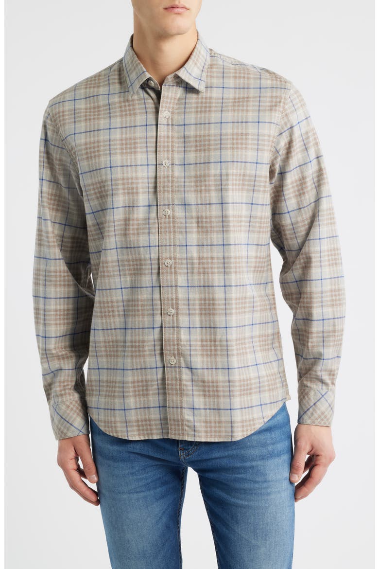 Espana Modern Fit Plaid Cotton Button-Up Shirt, Main, color, GREY