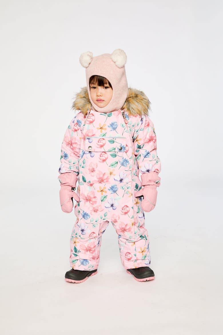 Floral Play Faux Fur Hood Car Seat One Piece Snowsuit, Alternate, color, Pink Floral Print