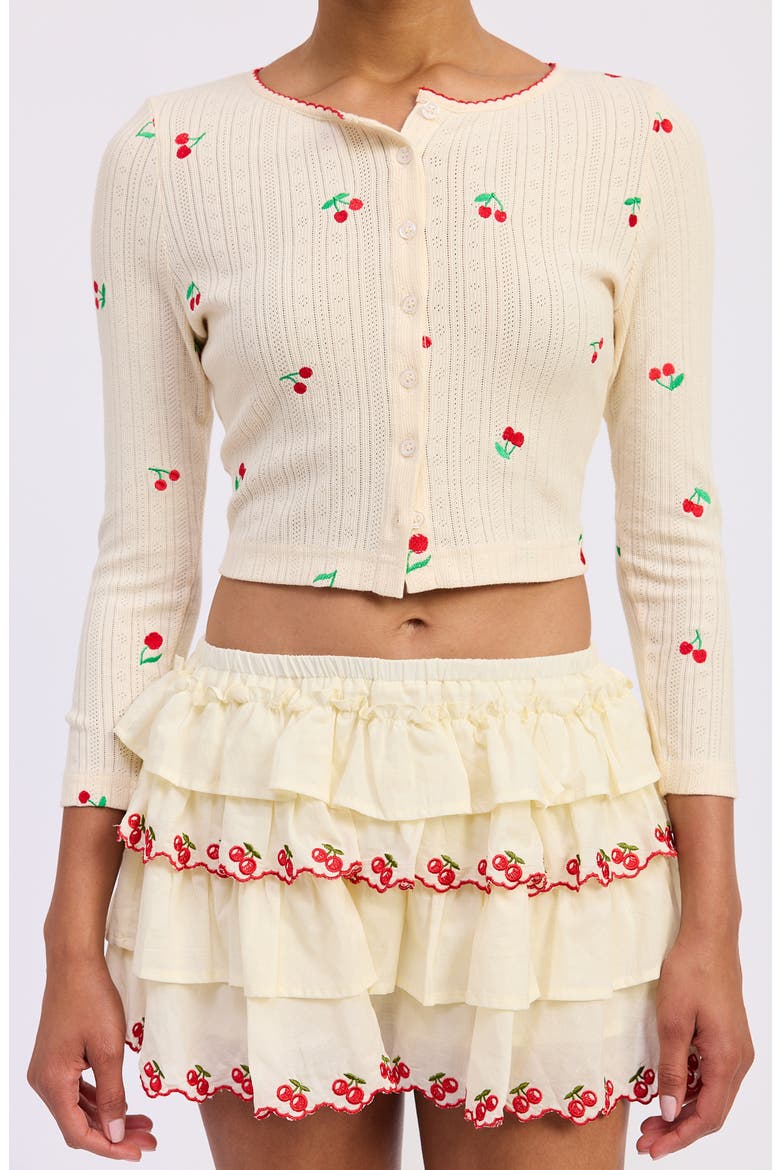 Embroidered Cotton Pointelle Cardigan, Main, color, YELLOW RED