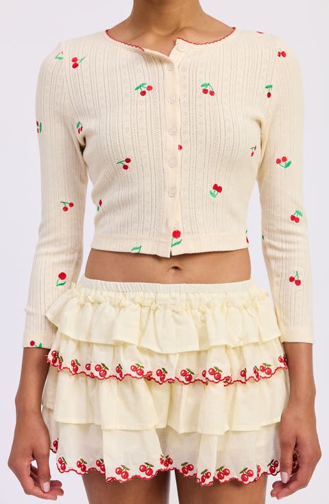 Embroidered Cotton Pointelle Cardigan