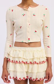 JACQUIE THE LABEL Embroidered Cotton Pointelle Cardigan