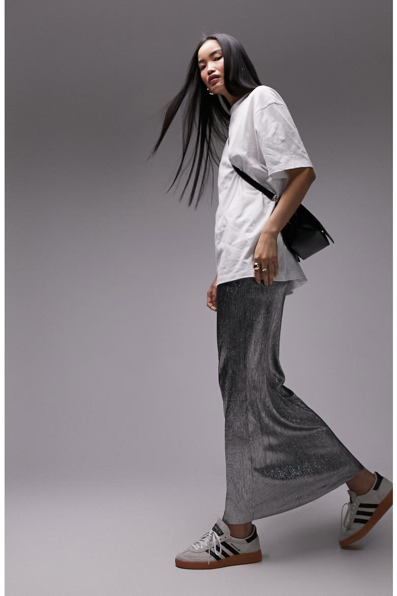 Textured Metallic Maxi Skirt, Alternate, color, SILVER