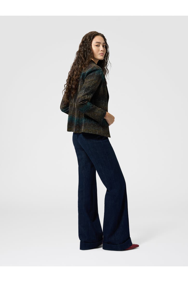 Flared Denim Trousers With Turn-up Hem And Center Crease, Alternate, color, Denim Blue