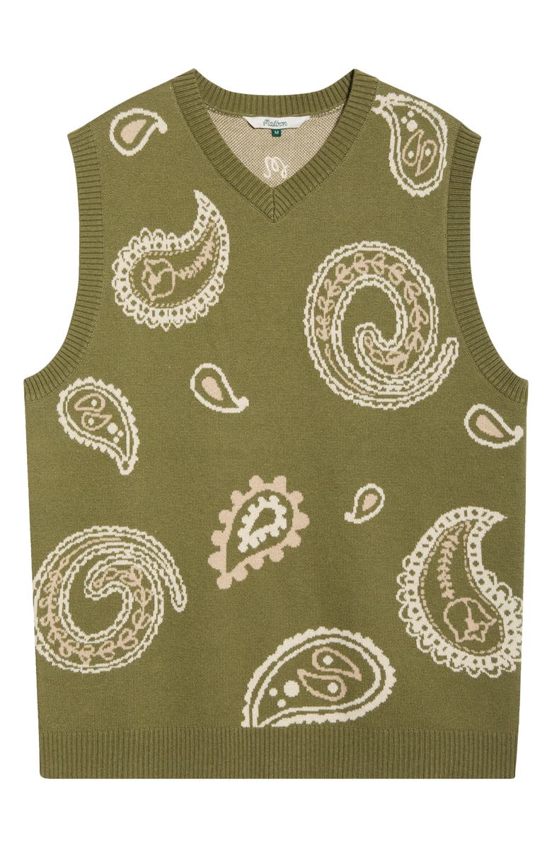 Malbon Golf Paisley Sweater Vest, Alternate, color, Olivine