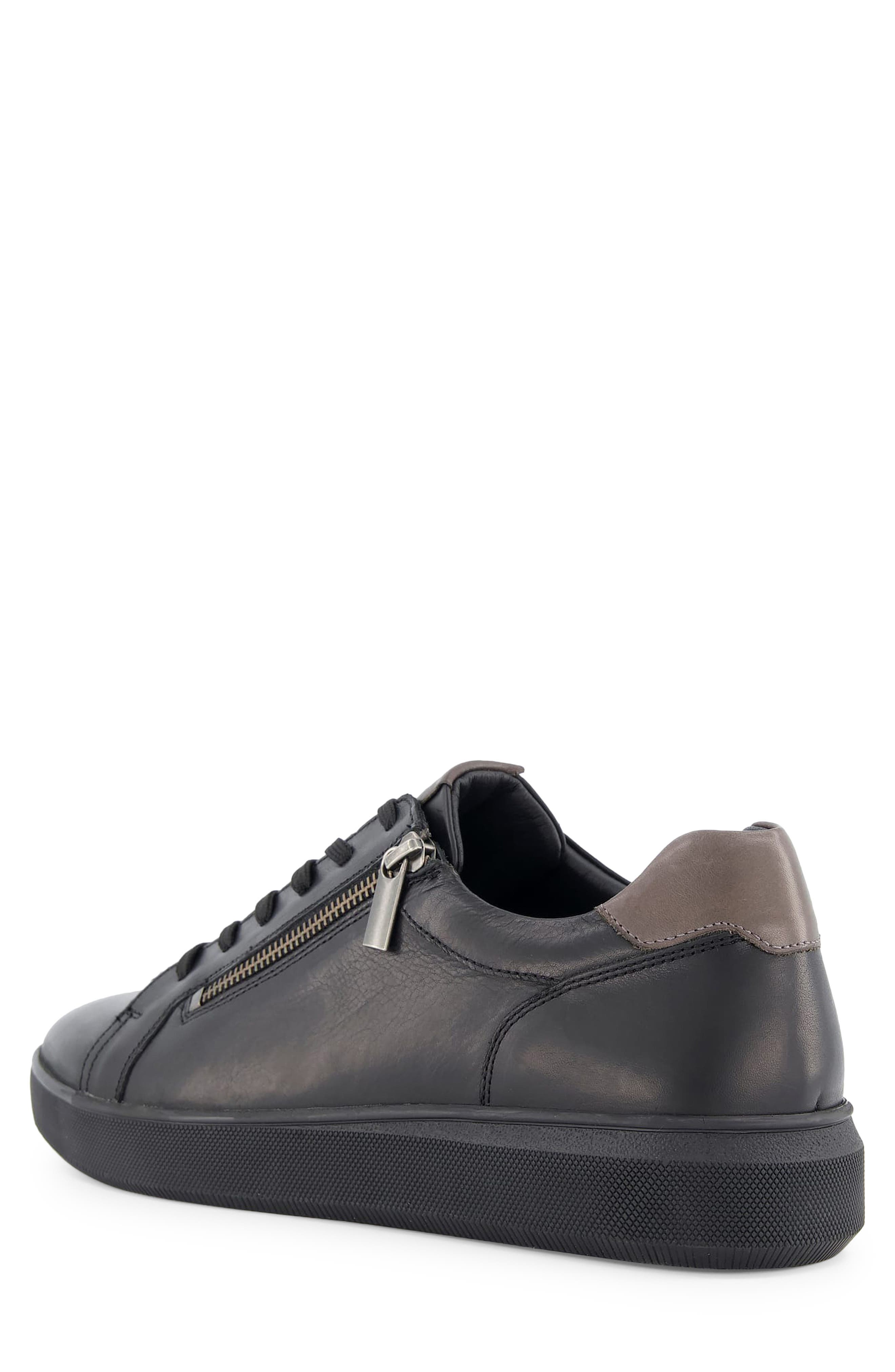 Dune London Tribute Zip-Up Leather Sneaker, Alternate, color, Black