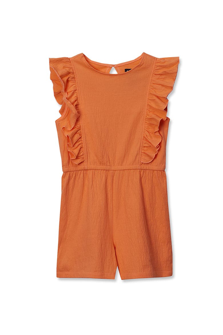 Girls Sleeveless Ruffle Knit Romper, Alternate, color, Cantaloupe