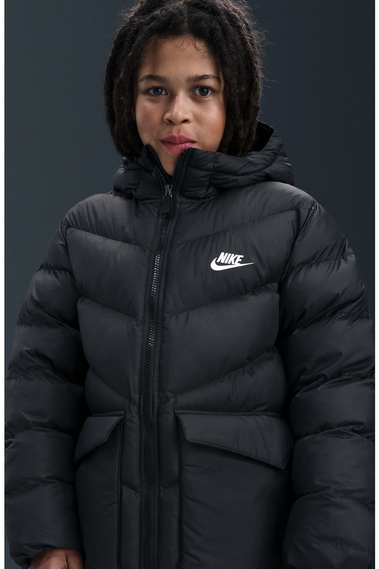 Kids' Sportswear All Day Play Therma-FIT® Puffer Parka, Alternate, color, BLACK/ WHITE