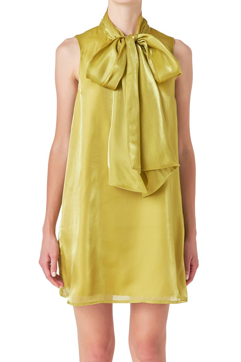 Bow Neck Organza Minidress, Alternate, color, CHARTREUSE