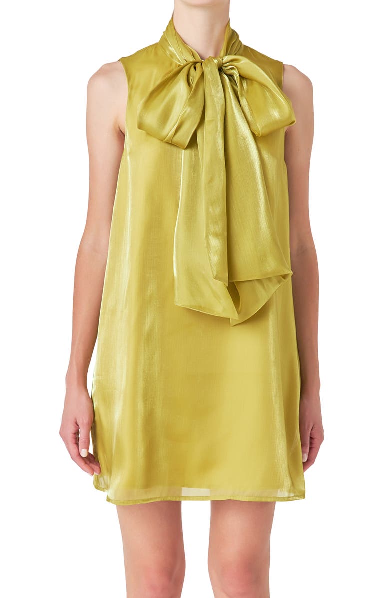 Endless Rose Bow Neck Organza Minidress, Alternate, color, Chartreuse