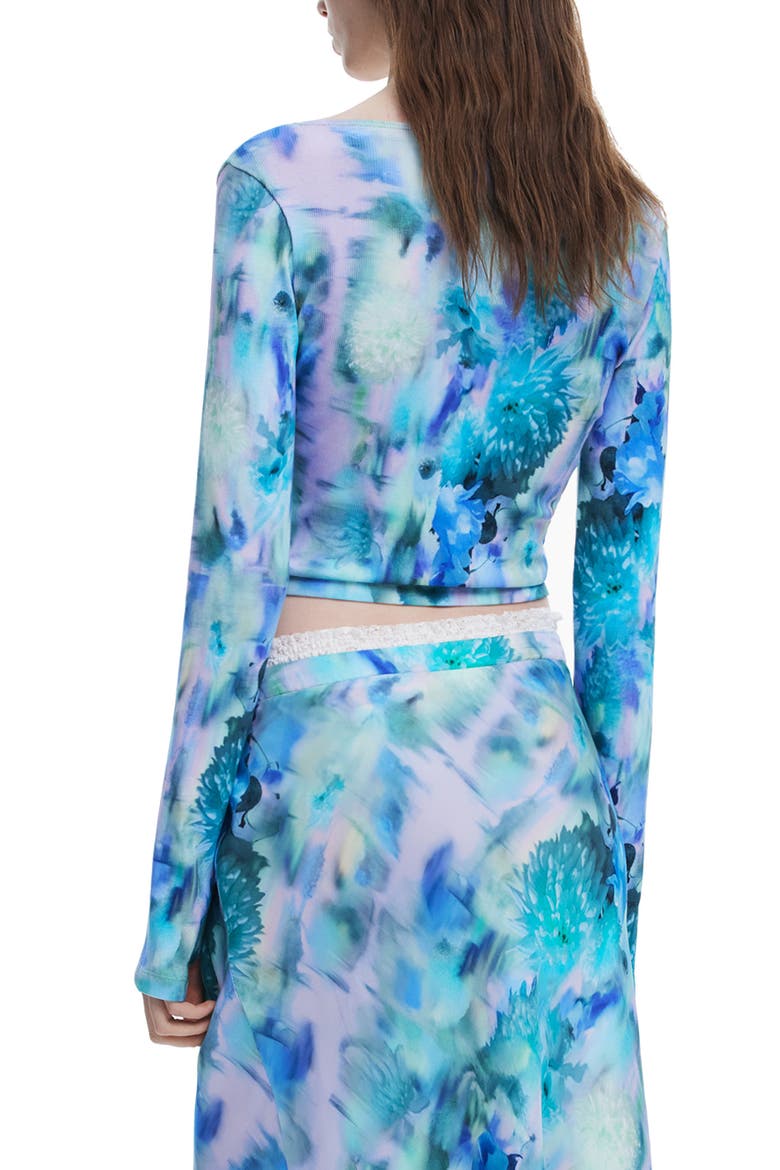 Floral Rib Cotton Top, Alternate, color, BLUE
