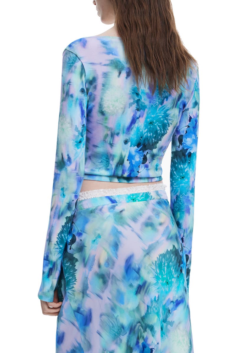 Desigual Floral Rib Cotton Top, Alternate, color, Blue