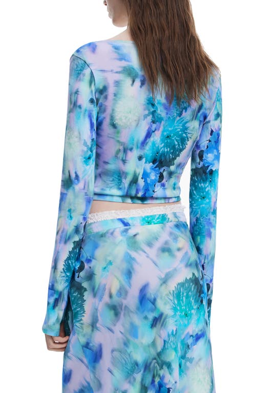 Desigual Floral Rib Cotton Top In Blue