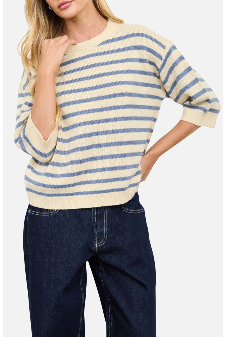 Stripe Three-Quarter Sleeve Sweater, Main, color, BUTTER YELLOW