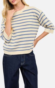 Blu Pepper Stripe Three-Quarter Sleeve Sweater