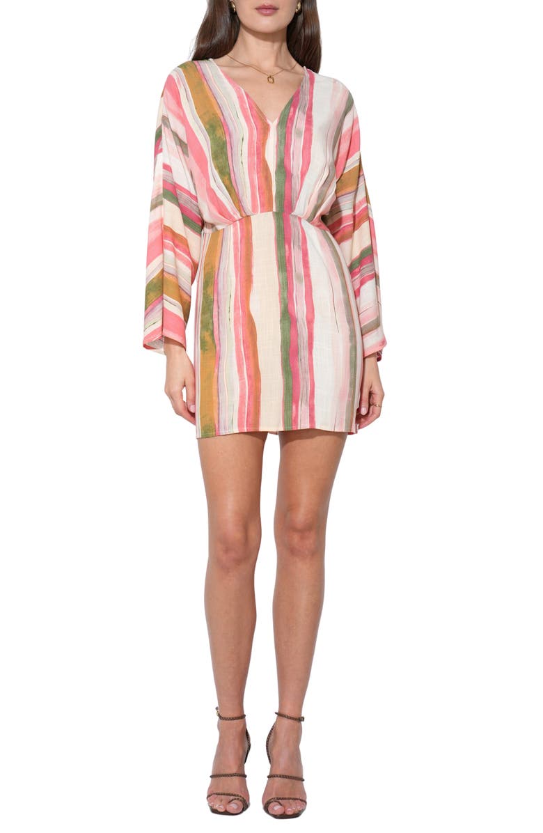 Adelyn Rae Julianna Stripe Long Sleeve Minidress, Main, color, Red/ Natural