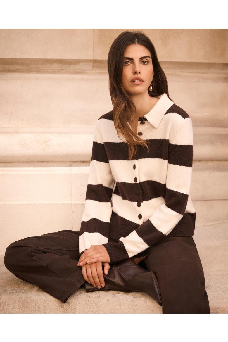 Striped Knit Cardigan, Alternate, color, Brown