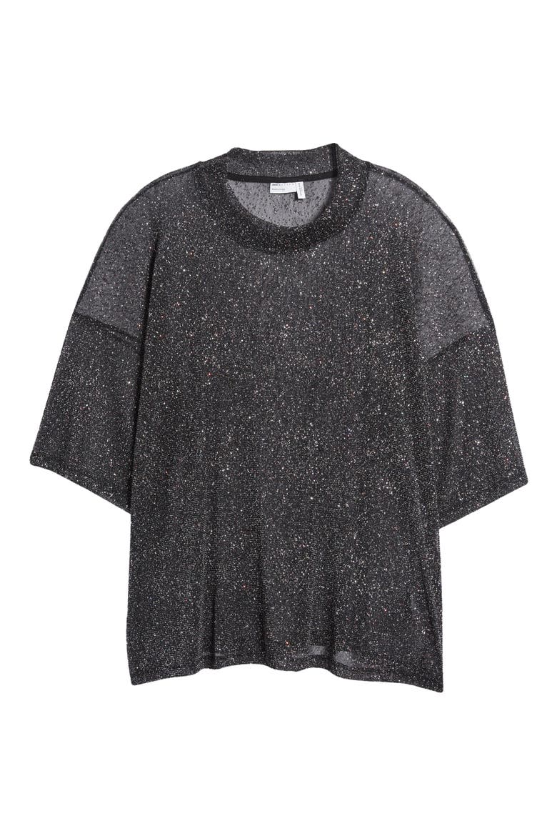 Curve Glitter Mesh T-Shirt, Alternate, color, BLACK